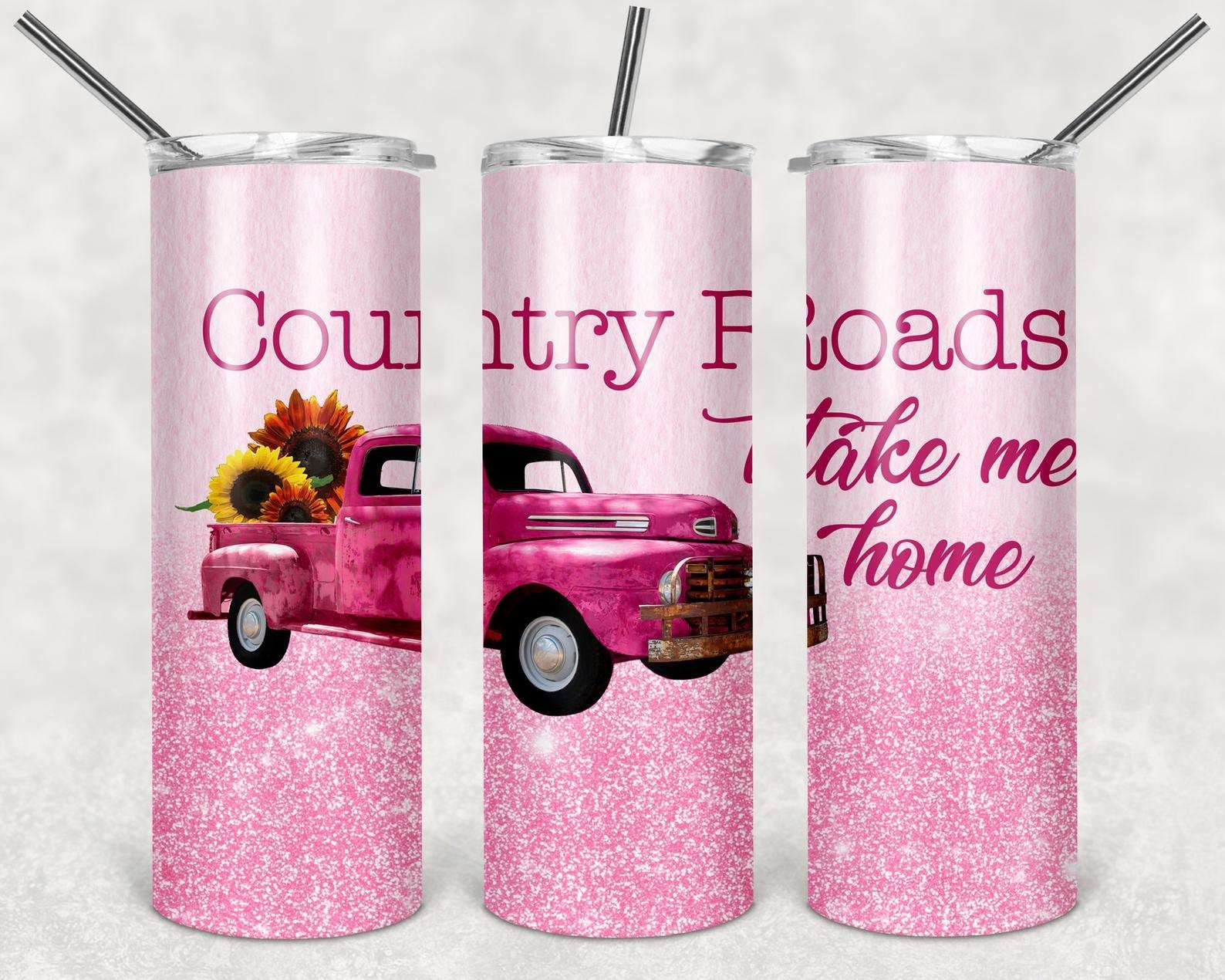Country Road Take Me Home - Pink, 20oz. Skinny Straight Tumbler, PNG File