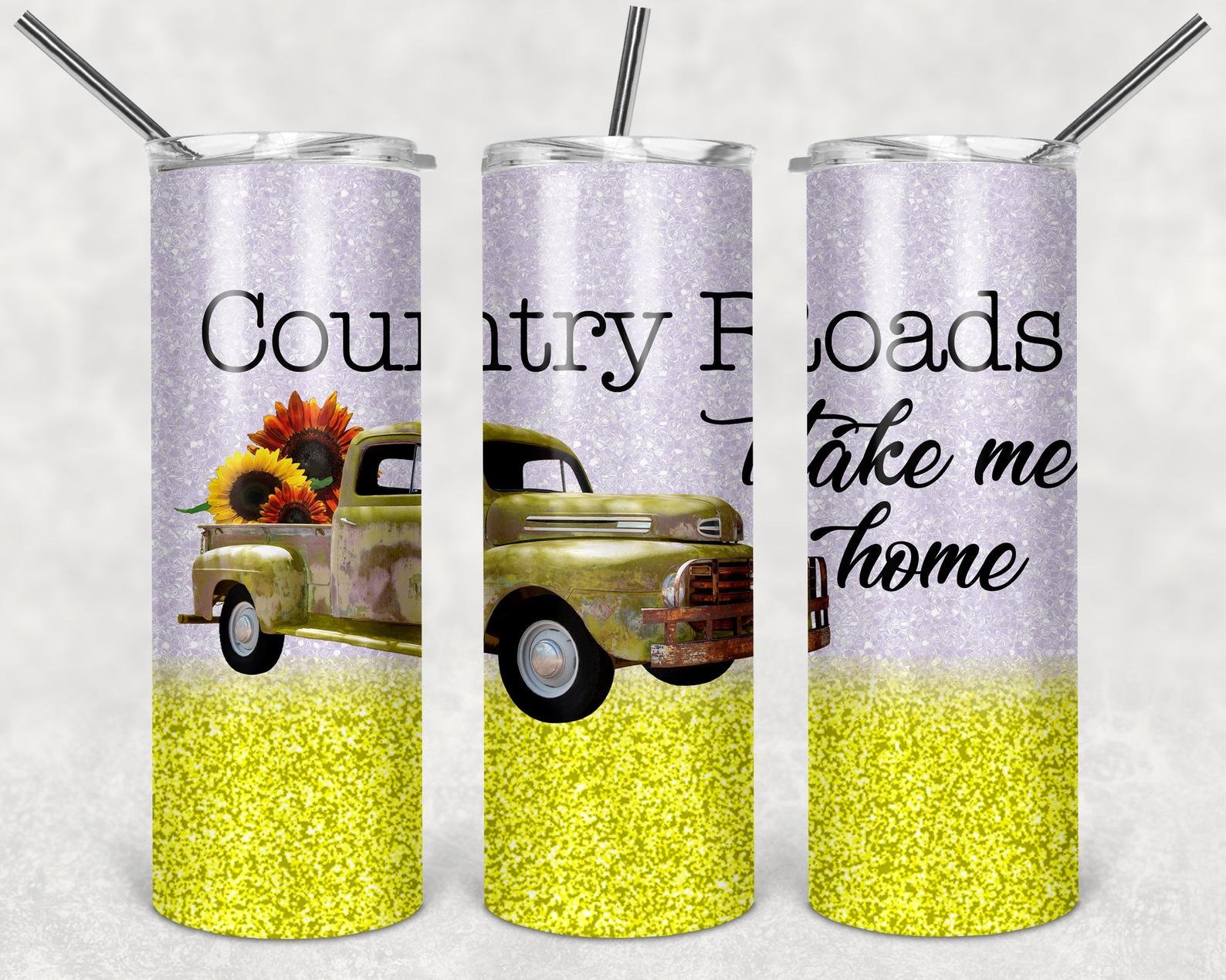 Country Road Take Me Home - Yellow, 20oz. Skinny Straight Tumbler, PNG File