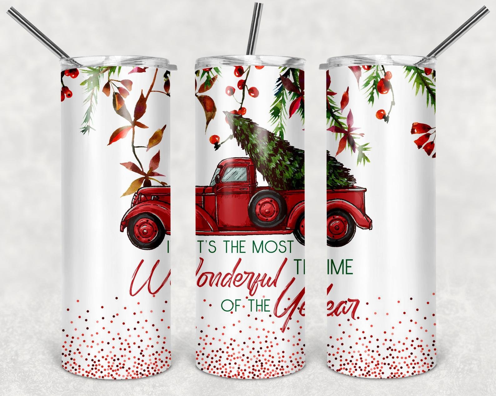 It's the Most Wonderful Time of Year - Red Truck, 20oz. Skinny Straight Tumbler, PNG File It's the Most Wonderful Time of Year - Red Truck, 20oz. Skinny Straight Tumbler, PNG File