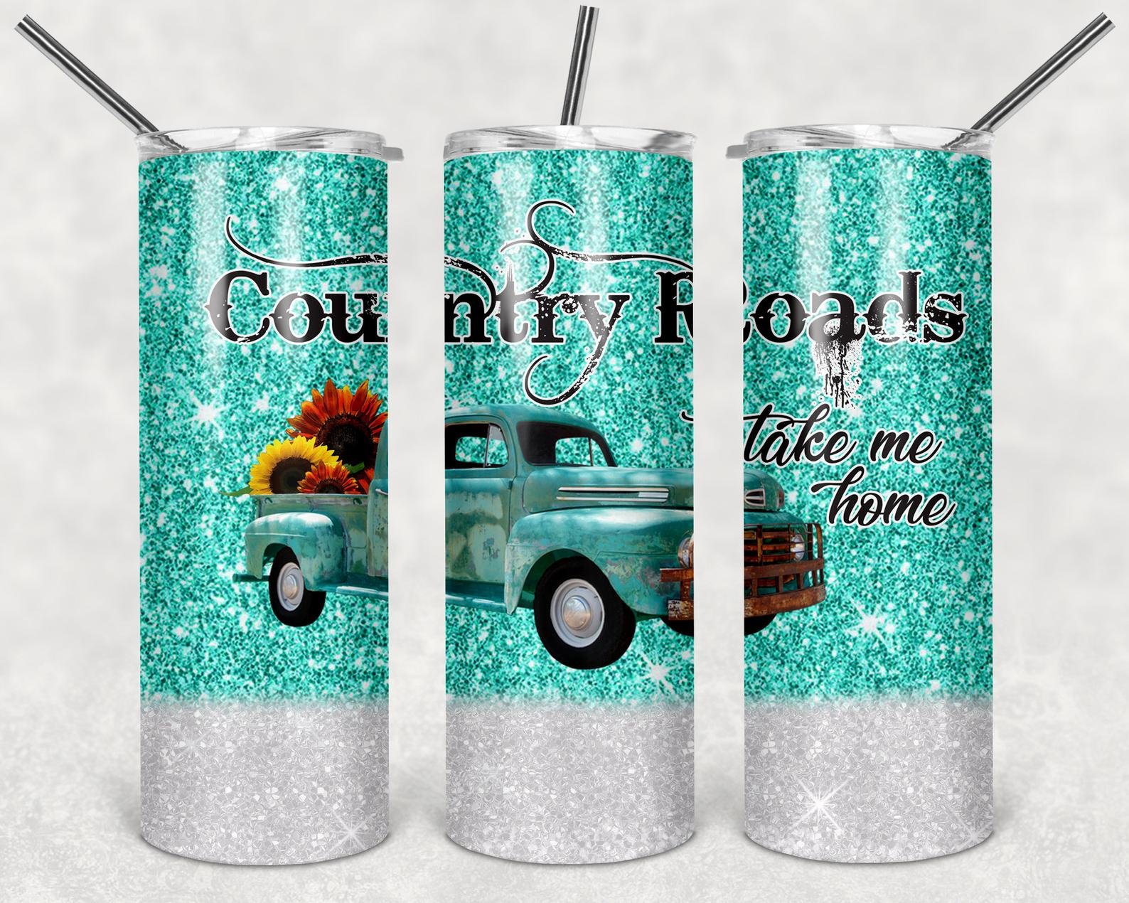 Country Road Take Me Home - Green, 20oz. Skinny Straight Tumbler, PNG File
