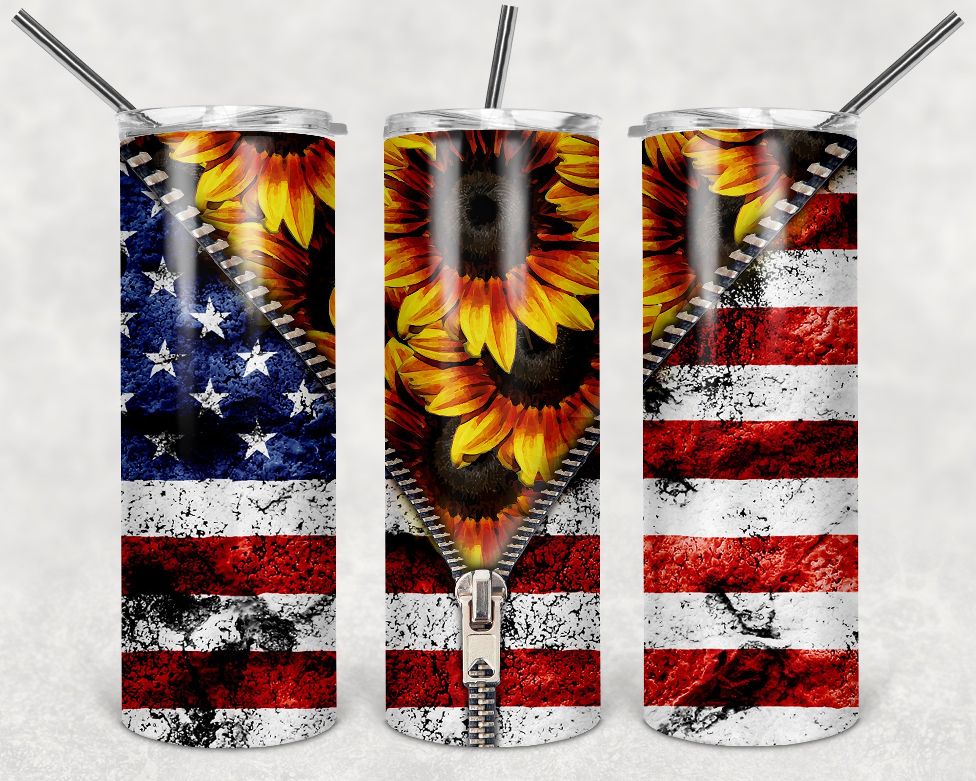 American Flag, USA, Sunflower, Skinny Straight Tumbler Template, 20 oz., PNG File American Flag, USA, Sunflower, Skinny Straight Tumbler Template, 20 oz., PNG File