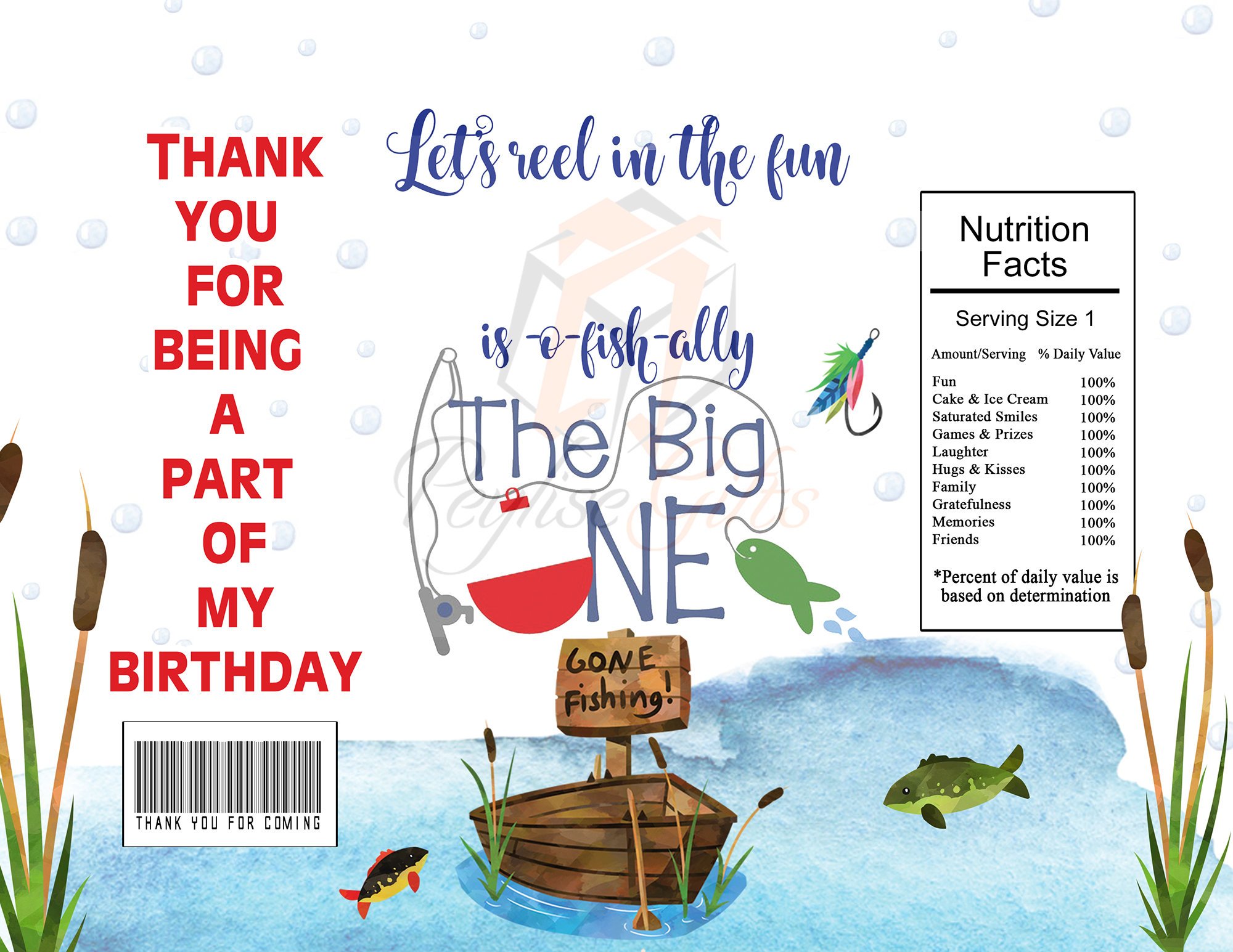 Fishing Chip Bag Wrapper, Fishing, Chip Bag Wrapper, The Big One, Happy Birthday, Let's Reel In The Fun, One, Birthday, PNG File