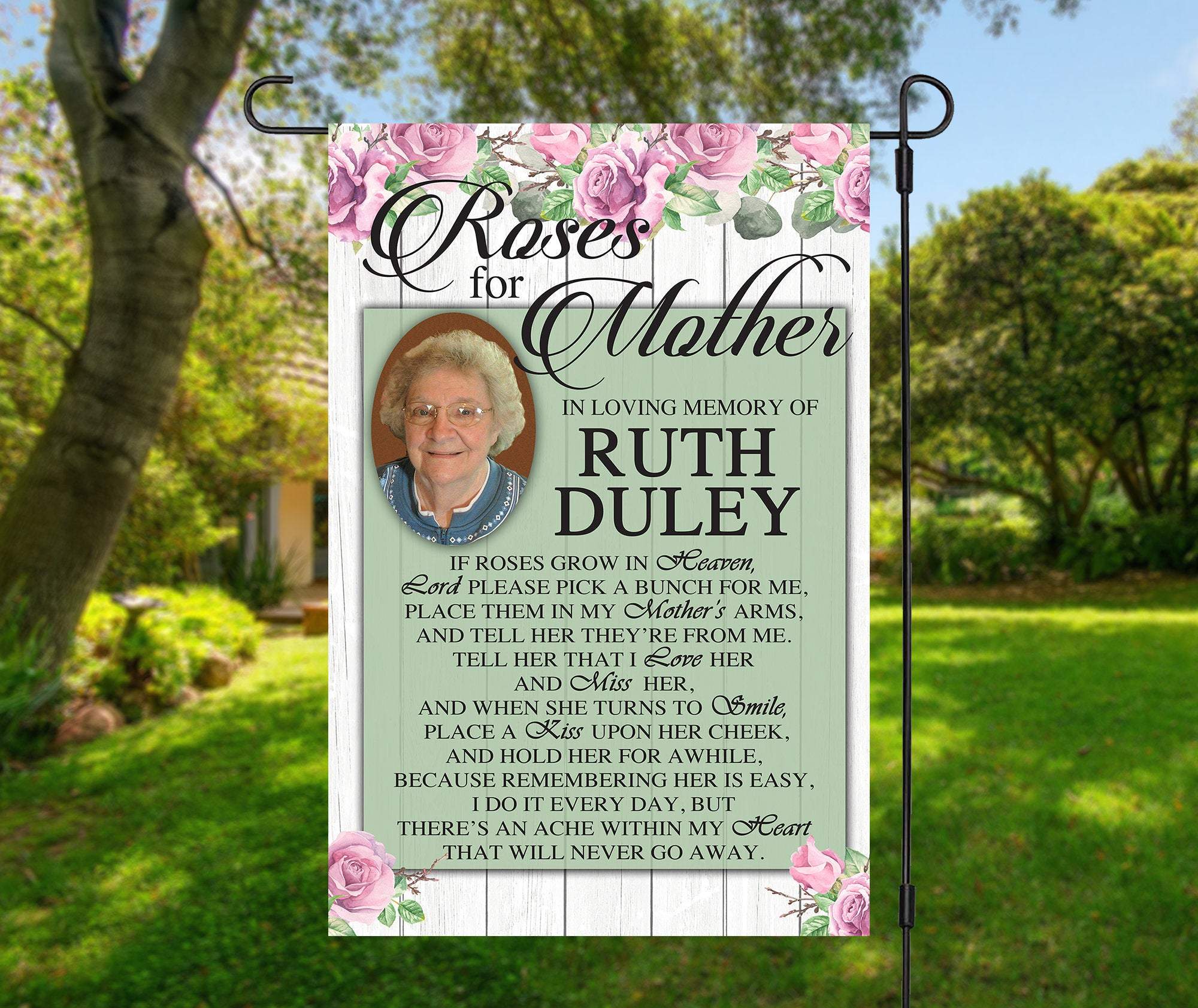 Personalized Photo Memorial Garden Flag, Any Message Double Sided, In Loving Memory Cemetery Grave Flag Decor, 12"x18" in size