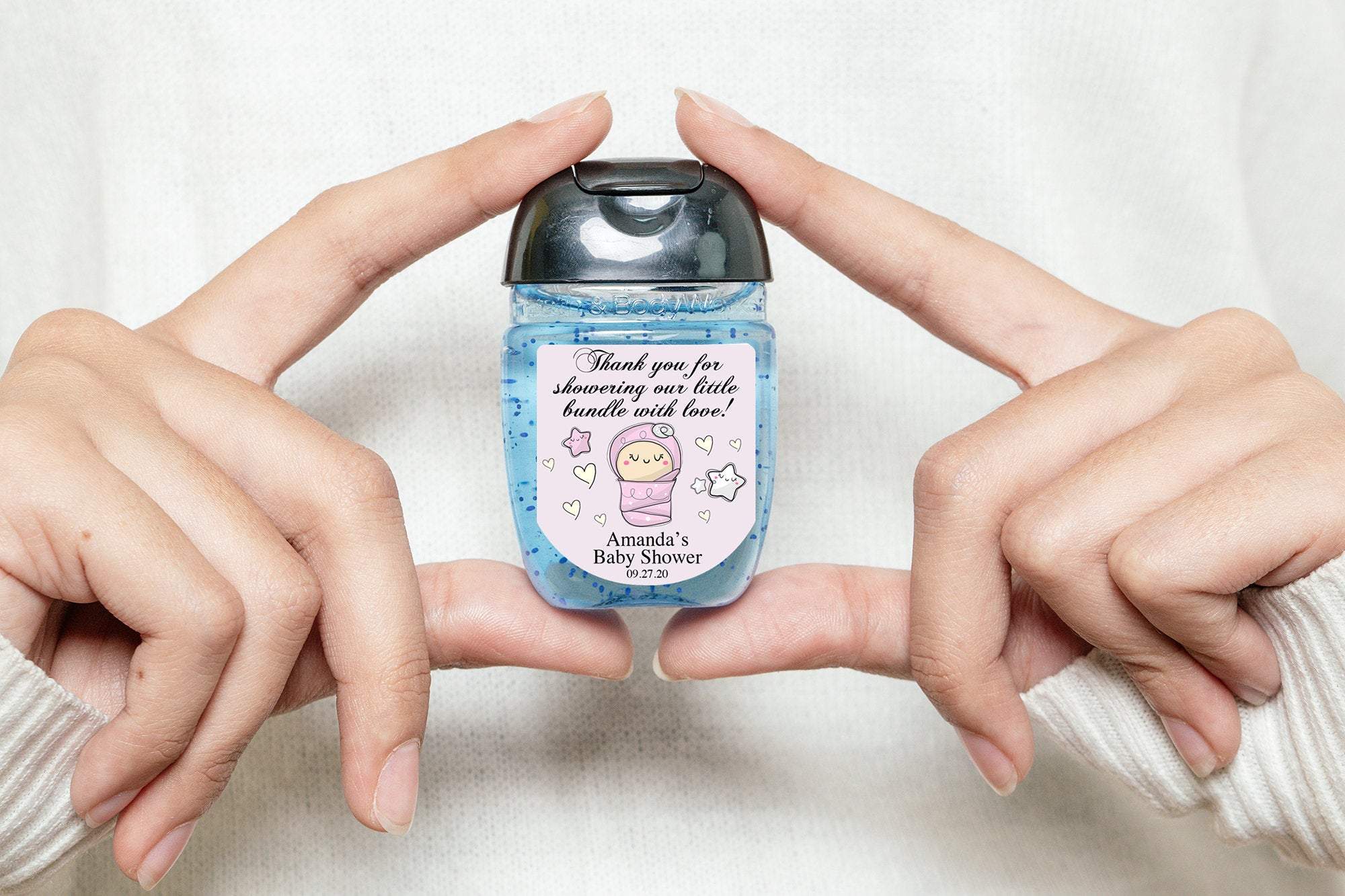 Baby Shower, Baby Girl, Baby, Girl, Stork - Personalized Mini Sanitizer Labels for  Baby Shower - PocketBac sized