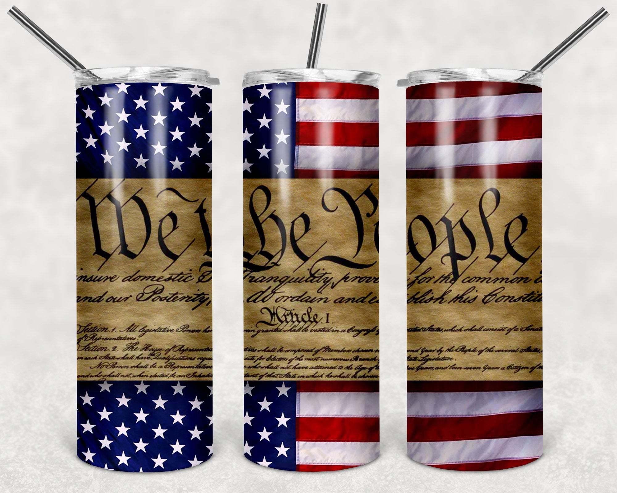 We the People, Constitution Flag, USA, United States of America, America, Skinny Straight Tumbler Template,  20 oz., PNG File