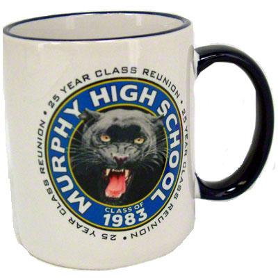 Ceramic Mug - White w/Black Rim and Handle - 11 oz
