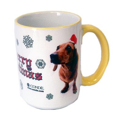 Ceramic Mug - White w/Yellow Rim and Handle - 11 oz