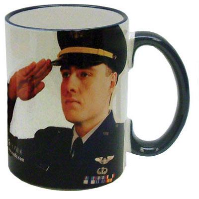 Ceramic Mug - White w/Blue Rim and Handle - 15 oz