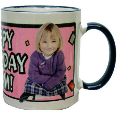 Ceramic Mug - White w/Black Rim and Handle - 15 oz