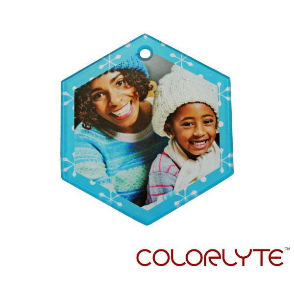 Glass Ornament - 3" x 3.5" Hexagon w/Ribbon