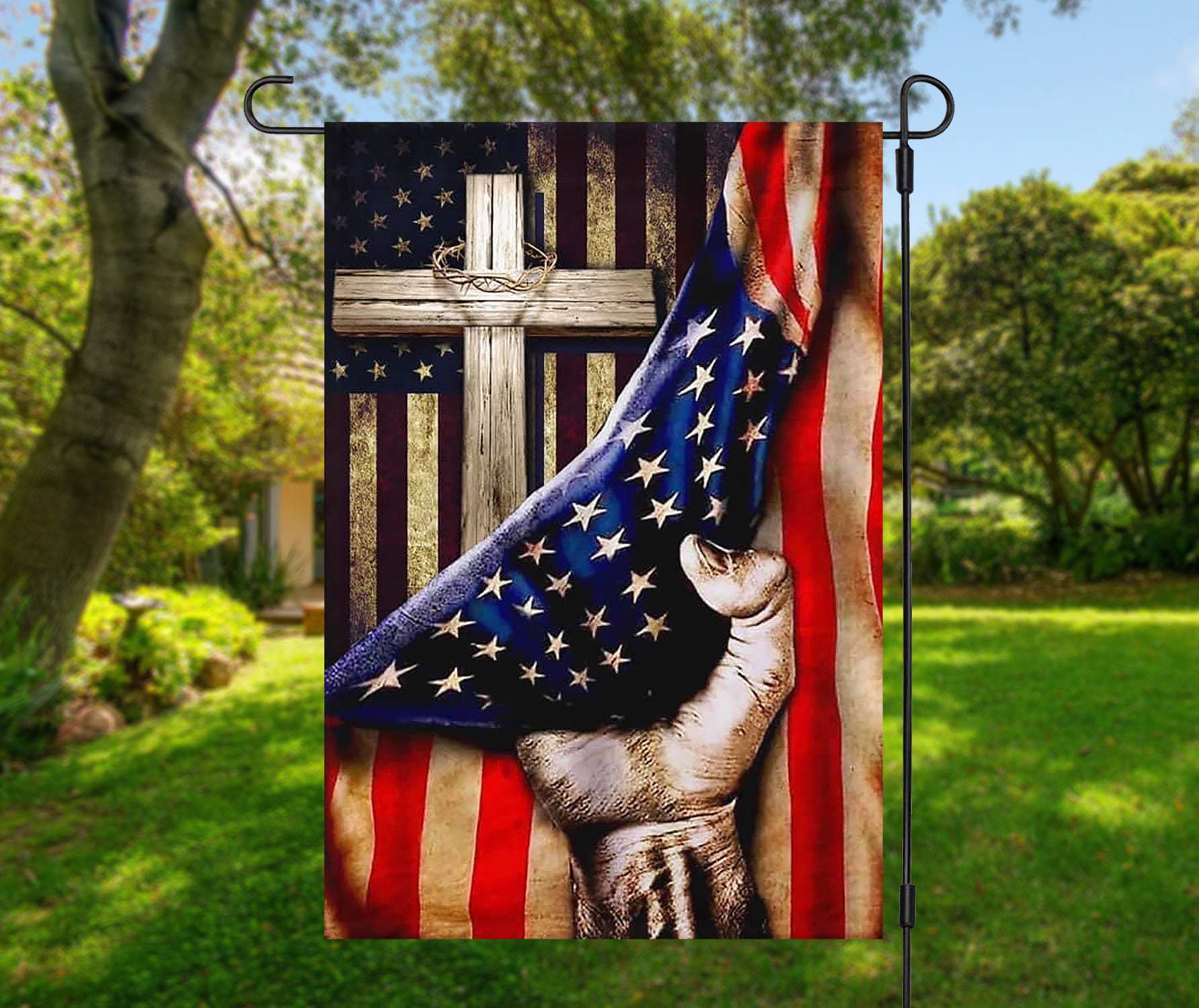American Flag/Cross with Name, Personalized Garden Flag, Garden Flag, Sublimation Garden Flag, Double Sided
