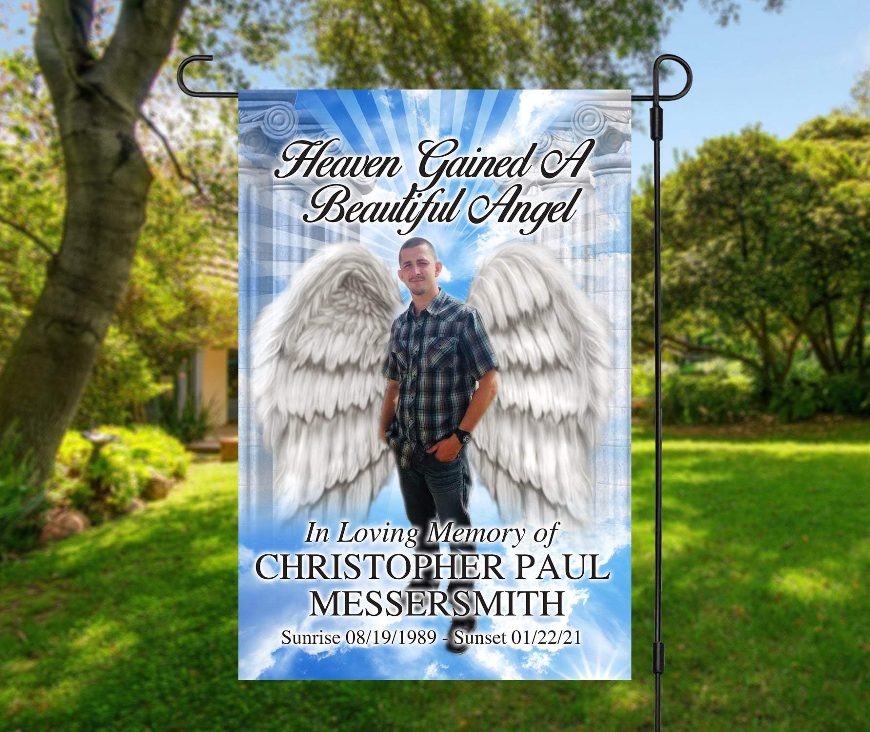 Personalized Photo Memorial Garden Flag, Any Message Double Sided, In Loving Memory Cemetery Grave Flag Decor, 12"x18" in size