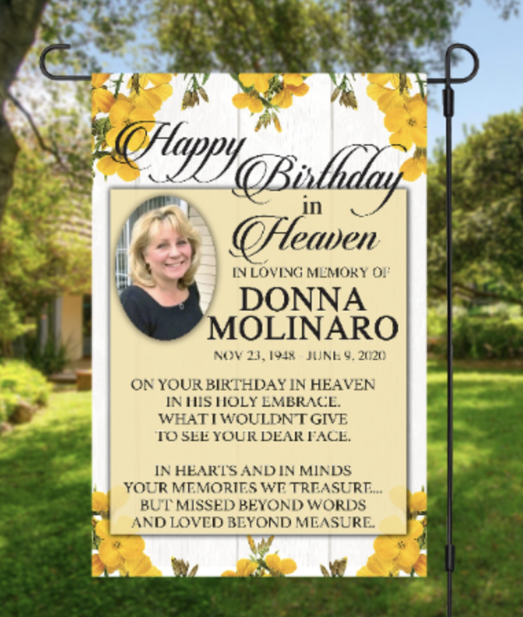 Happy Birthday In Heaven, Personalized Photo Memorial Garden Flag, Double Sided, In Loving Memory Cemetery Grave Flag Decor, 12"x18" in size