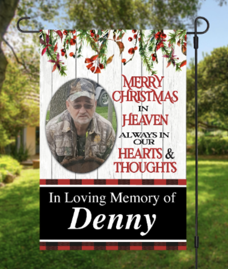 Personalized Photo Memorial Garden Flag, Any Message Double Sided, In Loving Memory Cemetery Grave Flag Decor, Merry Christmas in Heaven